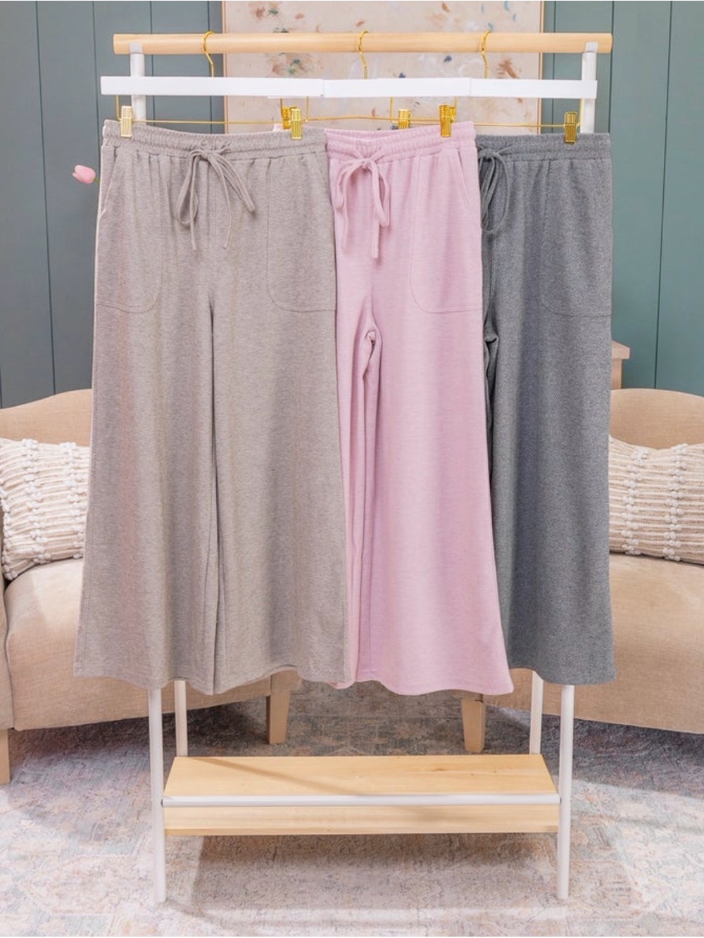 NWT Easel Brushed Soft Wide Leg Drawstring Pants Size M